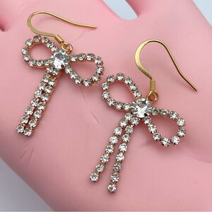 18K Gold Plated Crystal Bow Earrings – Sparkling Rhinestone Dangles